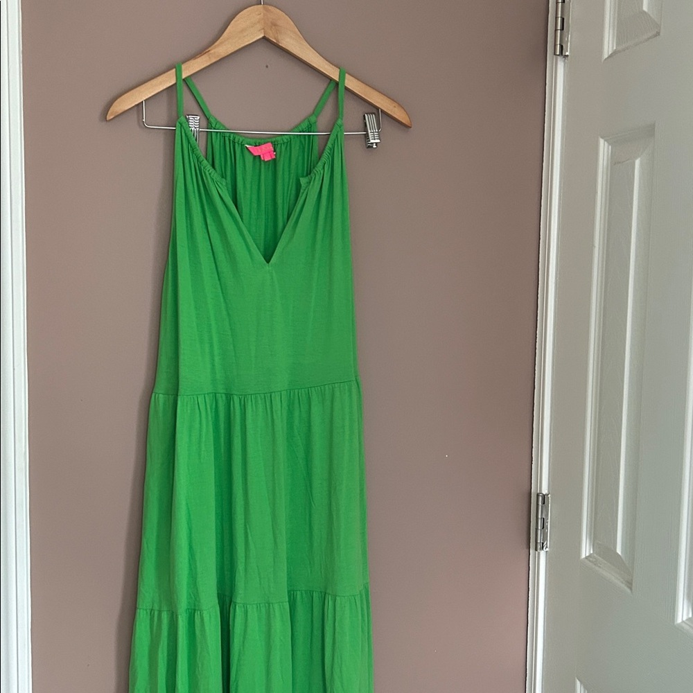 Lilly Pulitzer Maribella Maxi Dress Gecko Green Halter Tiered Size L - Picture 11 of 12